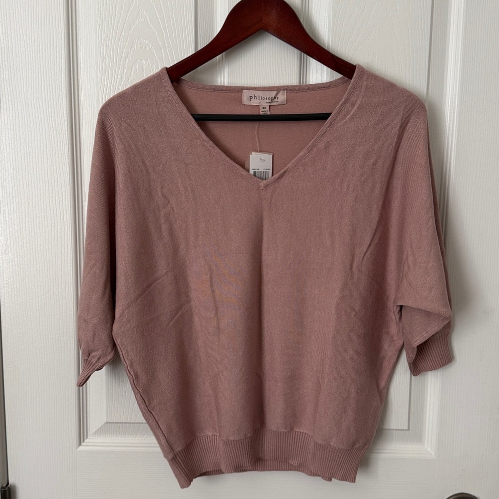 Philosophy Republic Clothing Viscose Blend Light Blush V-Neck Sweater-Size XS